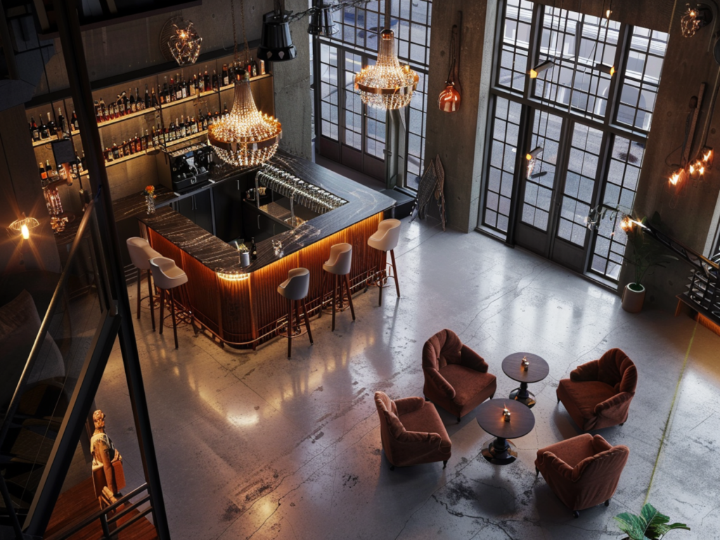 10 inspiracji na wnętrza barów hotelowych w stylu loftowym