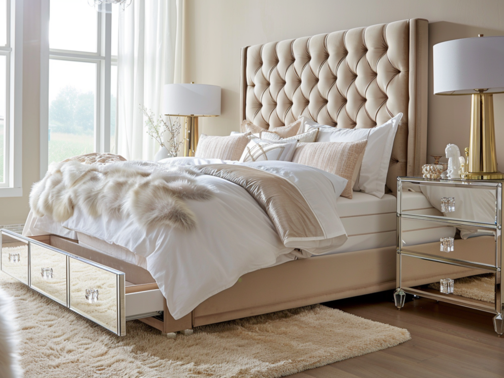 Najlepsze łóżka w stylu glamour z wbudowanymi szufladami